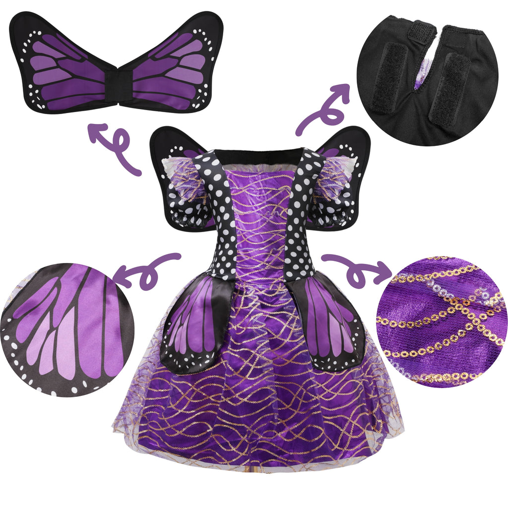 CZKHPTY Girls 3D Butterfly Fairy Tutu Dress, Whimsical Garden Princess Pretend Play Fancy Outfit, Sizes 7-8Y