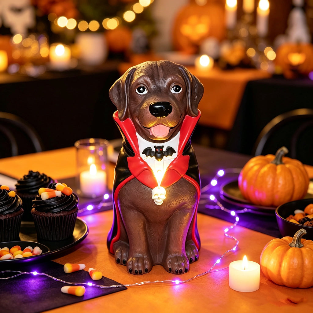 Lighted Scarecrow Bull Terrier Halloween Blow Mold, Cute Puppy Pumpkin Hat Halloween Decor, Resin Ornament for Patio Yard Tabletop Home Decoration, 8"