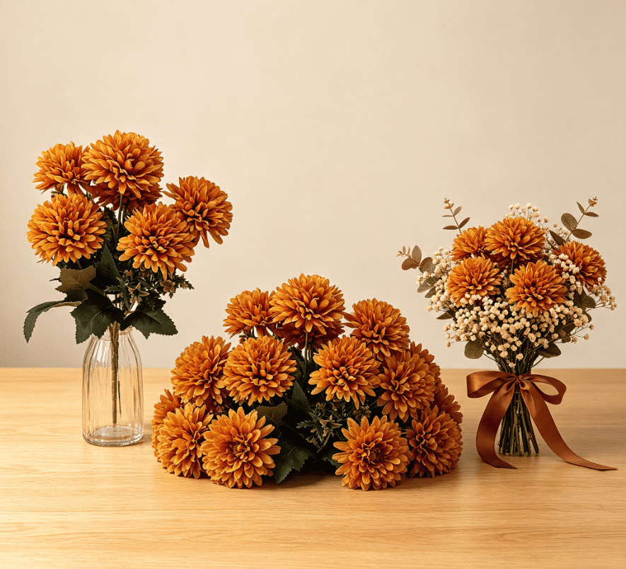 Fall Outside Decor Simulation 6-Head Chrysanthemum Bouquet Autumn Edition - Sapphire Blue Fake Flowers For Outdoors Fall Door Decor Faux Pumpkins For Outdoor For Fall Decor