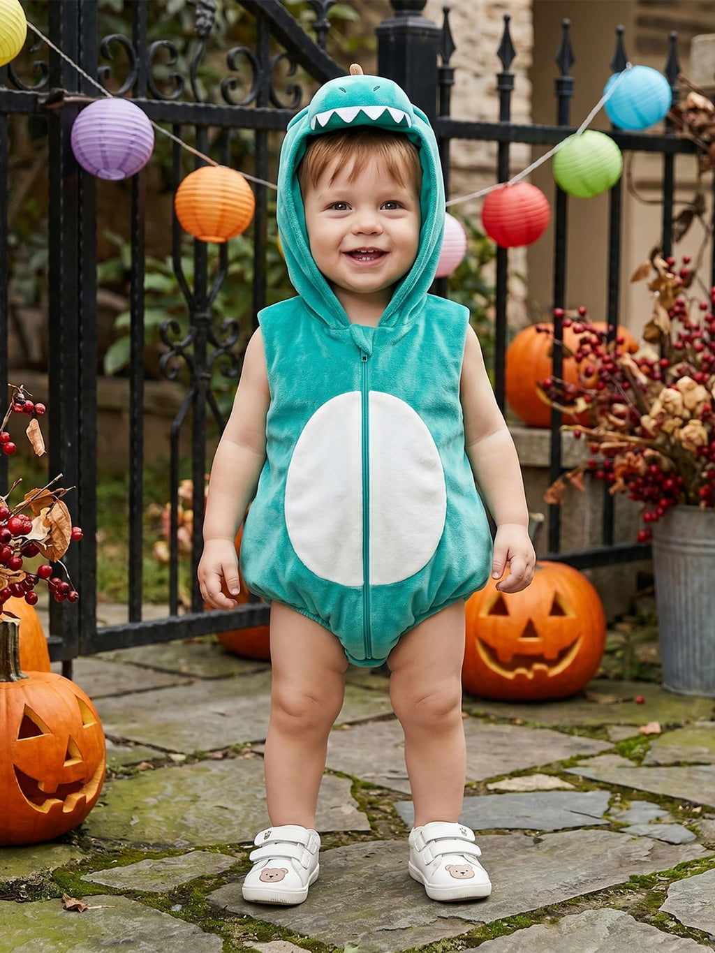 RUINIXCW Newborn Baby Boy Halloween Costume Kids Infant Animal Cosplay Outfit Toddler Fall Winter Clothes Warm Fleece Hooded Sleeveless Romper