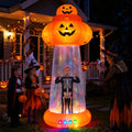 BSHAPPLUS® 9 FT Halloween Pumpkin UFO Inflatable,Walk-in Inflatable Yard Decor with Levitating Cow,Built-in LED Lights,Outdoor Blow up Decor for Lawn Garden Party,19.7ft Extra-Long Power Cord