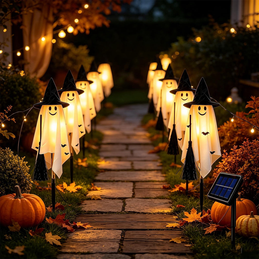 6 Pack Solar Ghost Stake Lights, Halloween Witch Hat LED Garden Lights for Outdoor Yard Garden Pathway and Porch Decor