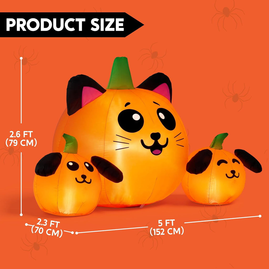 Joyfy 7 ft Halloween Inflatable Long Pumpkin with Witch's Cat Decorations Inflatables with Build-in LEDs,Halloween Decor Outdoor Blow Up Yard Decorations