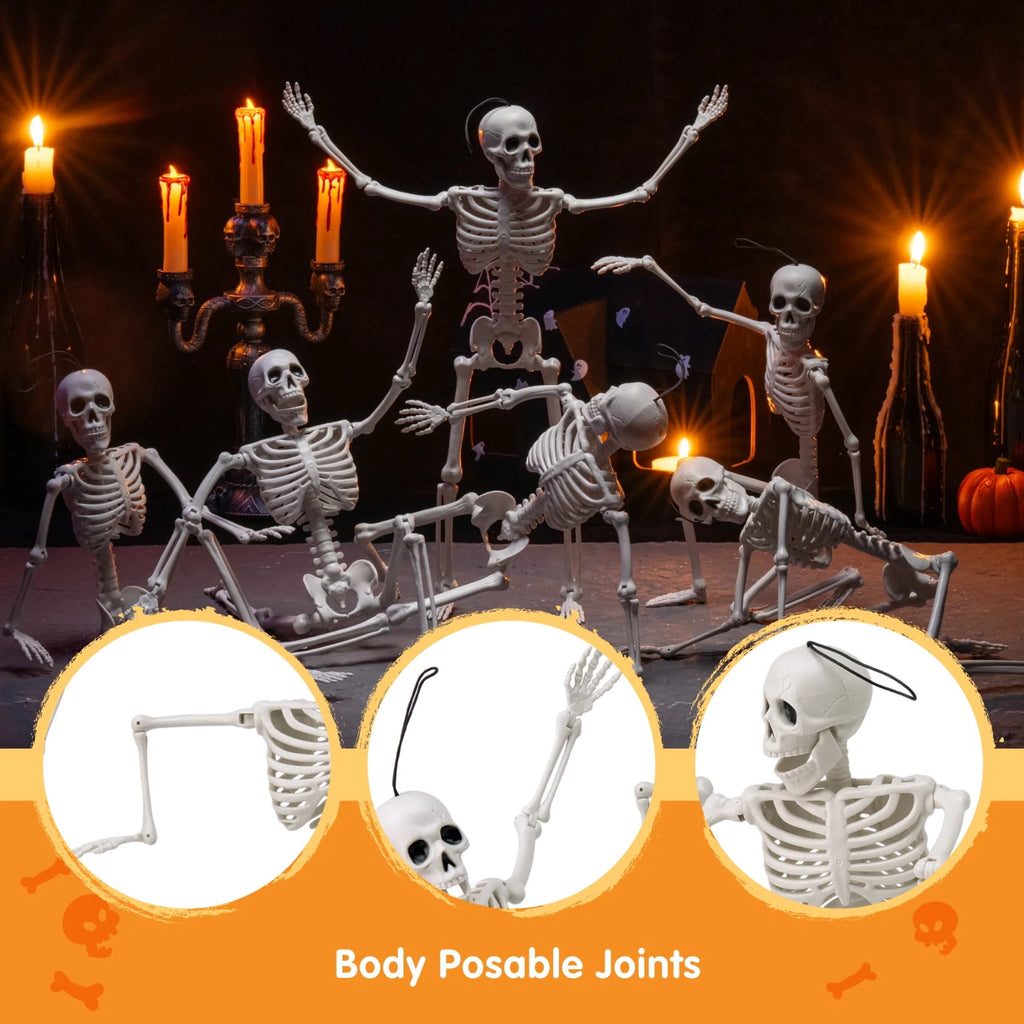Joyfy 5 Pcs Halloween Skeleton Decorations,16 inch Full Body Poseable Skeleton with Movable Joints for Halloween Indoor Outdoor Party,Graveyard,Haunted House Accessories,White