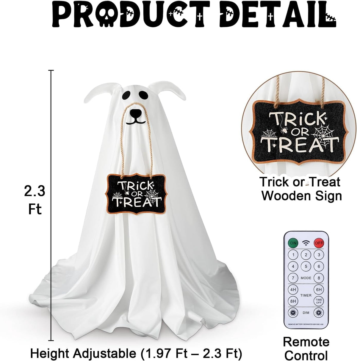 Halloween Decorations, 2 Pack 2.3 FT Light-Up Spooky Ghost Dog with 2 Sign | Halloween Ghost Dog Decorations Outdoor, Halloween Decorations Indoor, Remote Control Ghost Decor for Porch Yard Lawn Home