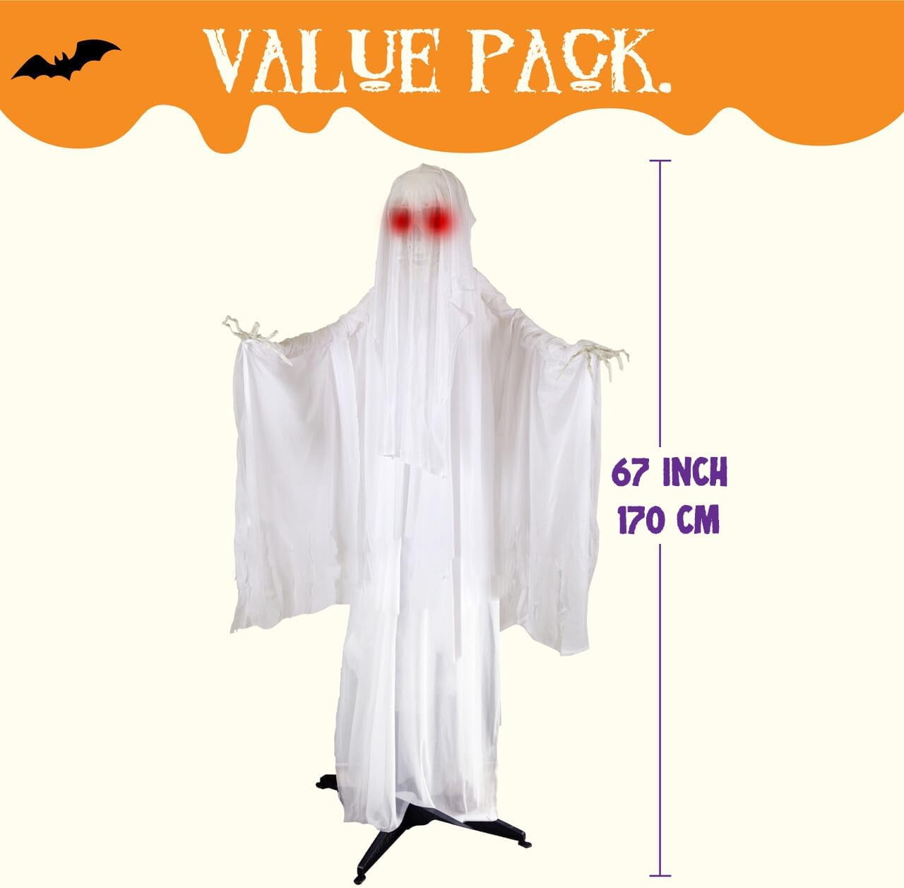 Joyfy 7.8 Ft(93.6 in) Halloween Grim Reaper Decorations Outdoor, Rotatable Flying Scream Scarecrow Skeleton Ghosts Decor for Graveyard Haunted House Props, Garden, Porch, Yard Lawn