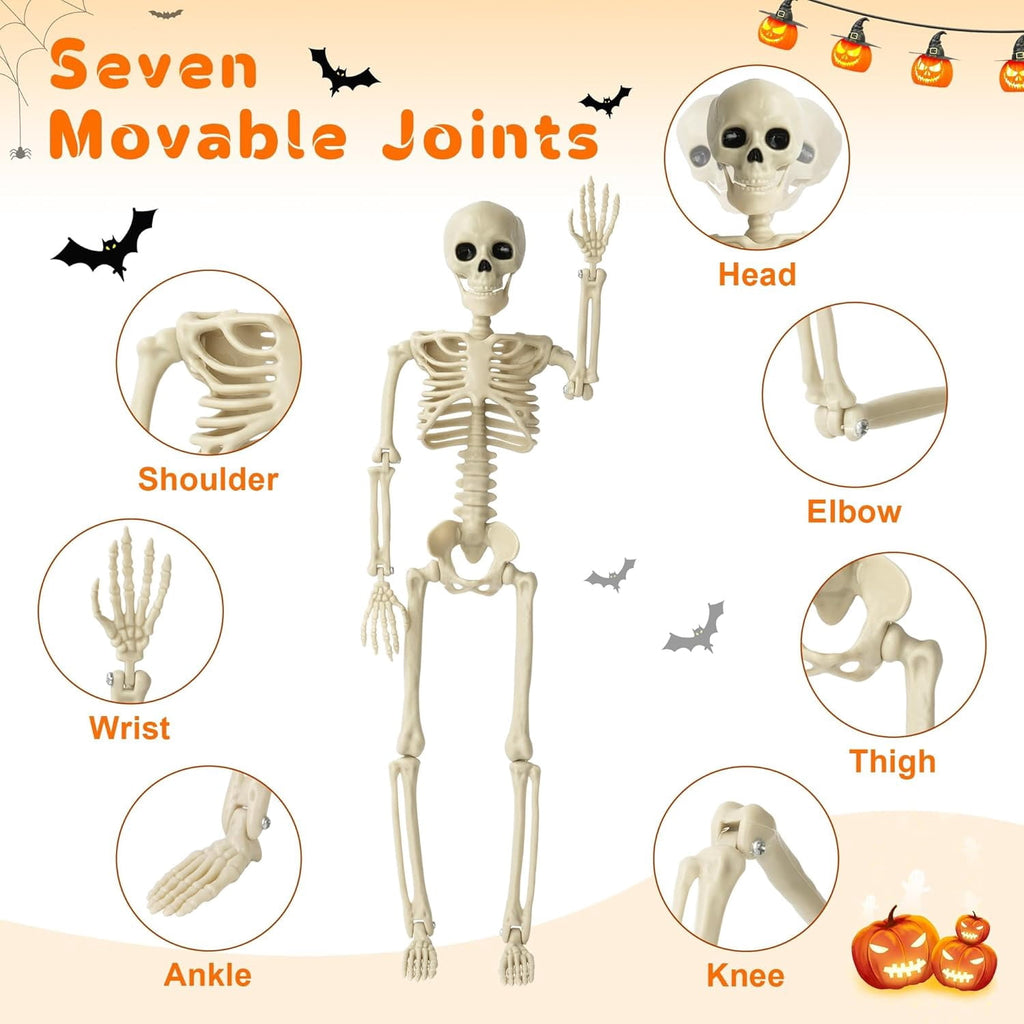 5 Pack Halloween Skeleton Decorations,15.7" Skeletons Hanging Decor with Movable Joints, Mini Plastic Skeleton for Indoor Outdoor Haunted House, Graveyard, Party and Yard Scary Decor