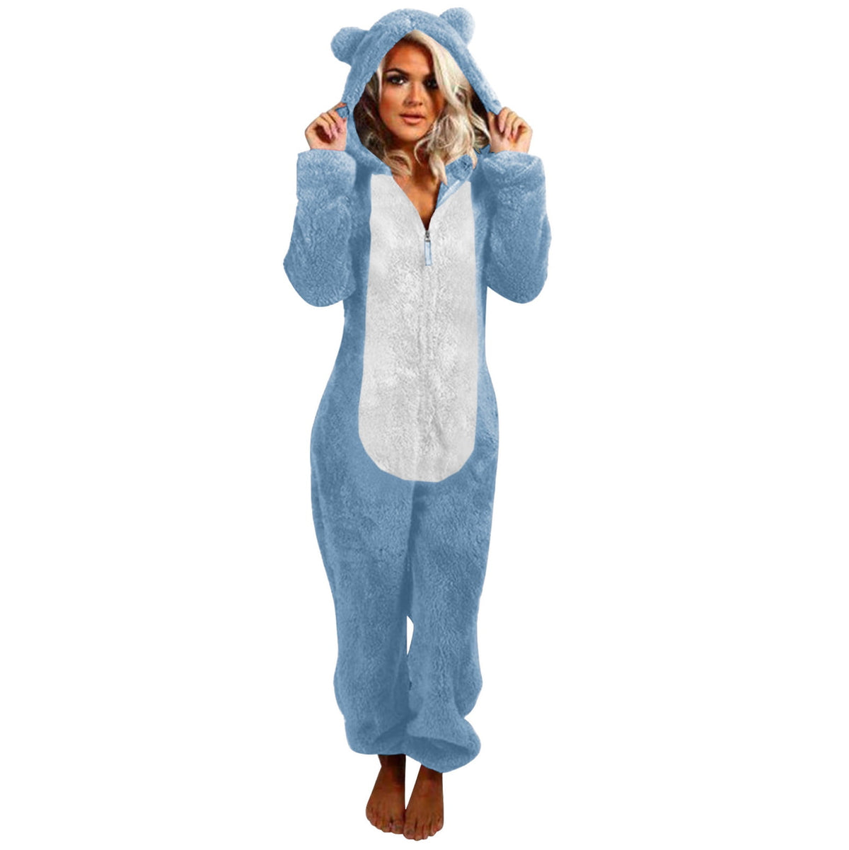 QATAINLAV Sherpa Fleece Jumpsuit for Women Winter Warm Fuzzy Onesie Pajamas Cute Cat Hooded Romper Casual Zip Up Overalls Sleepwear Black XL