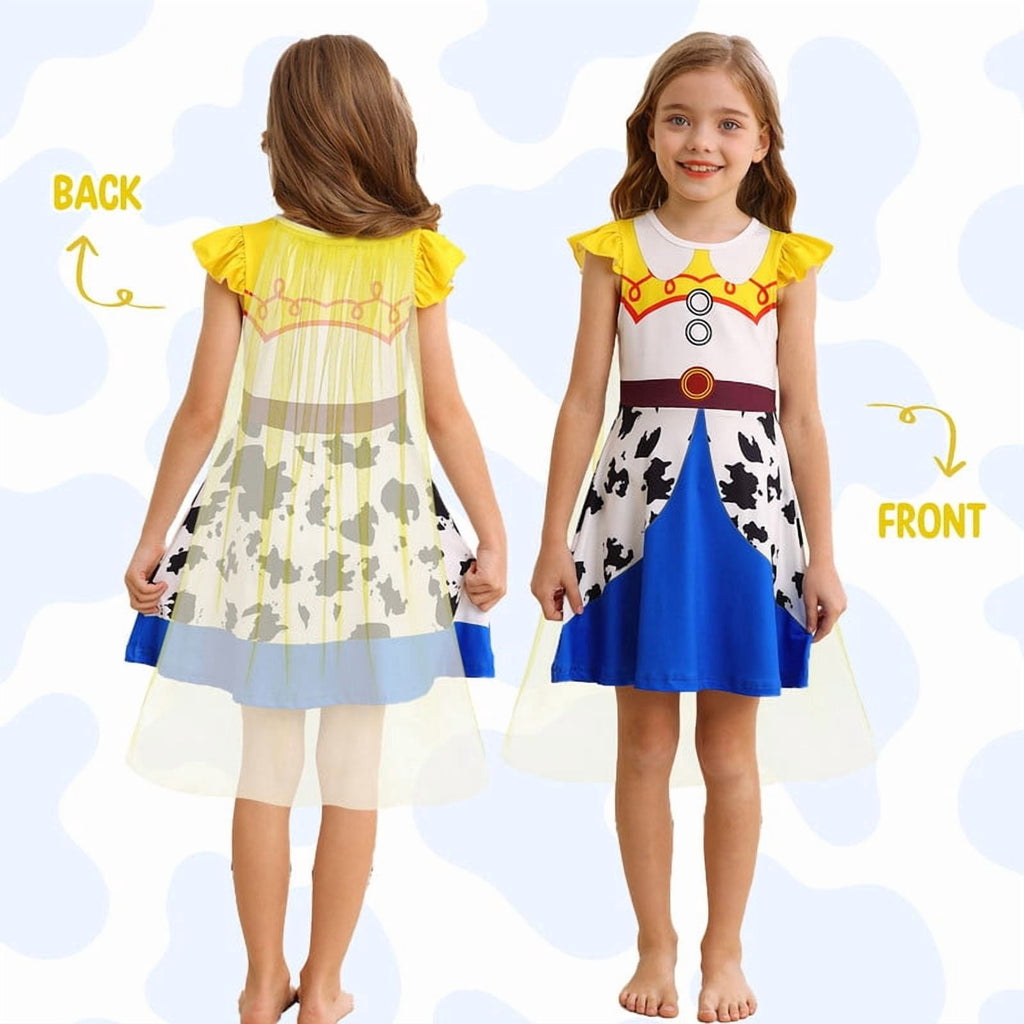 Benylion Girls Ice Princess Dress Halloween Cosplay Costumes With Tulle Cape Kids Birthday Party Dress up Outfit for 7-8 Years