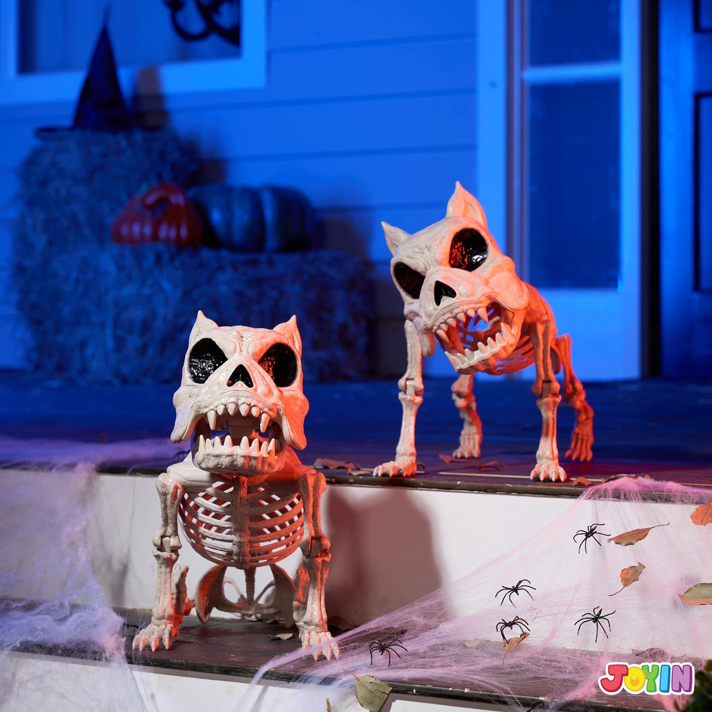 Joyfy 9.8 Inch Halloween Skeleton Dog Skeleton Halloween Decor,Pose-N-Stay Plastic Skeleton Bones with Posable Joints for Hallowmas Decoration Outdoor Haunted House Party