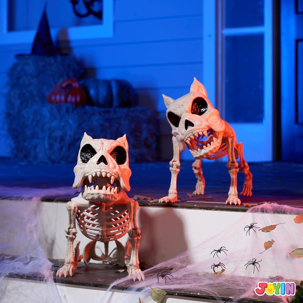 Joyfy 9.8 Inch Halloween Skeleton Dog Skeleton Halloween Decor,Pose-N-Stay Plastic Skeleton Bones with Posable Joints for Hallowmas Decoration Outdoor Haunted House Party