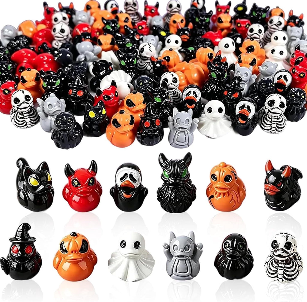 60Pcs Halloween Mini Resin Ducks Figurines, Novelty Halloween Party Décor | Cute Ghost Devil Skeleton Pumpkin Witch Designs, Gothic Halloween Desktop Decor for Tiered Tray, DIY Crafts, Party Favors