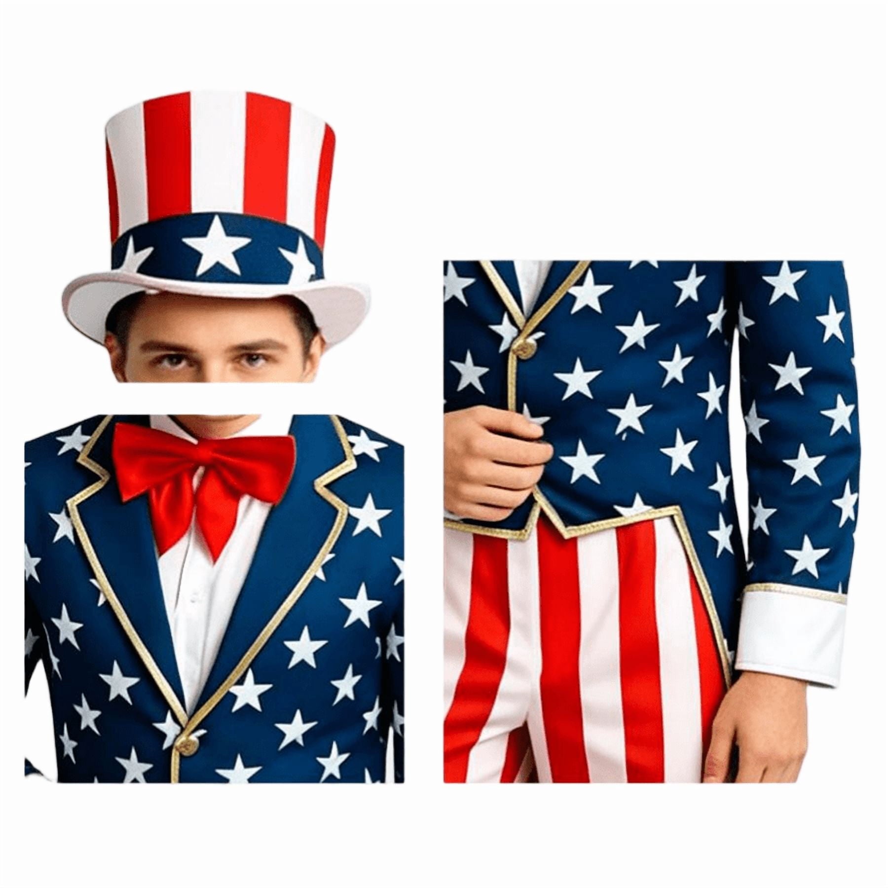 HOARBOEG Men's Patriotic Uncle Sam Costume, 4th of July Tuxedo Tailcoat Red White Blue Stage Performance Suit, Independence Day Party Outfit, Historical Reenactment Costume for Parades & Celebrations