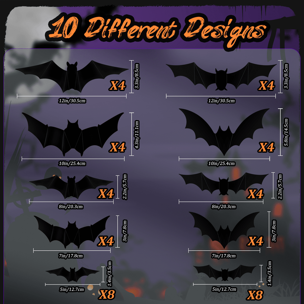 PChero 48Pcs Halloween Bats Wall Decor with 12 Color Changing Lights, 3D Light up Bats with Remote Timer, 10 Different Size PET LED Bat Wall Stickers for Bedroom Window Spooky Decor Home Decals