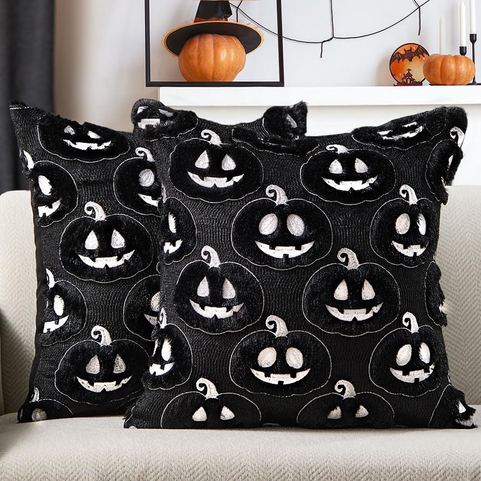 Halloween Ghost Reading Book Throw Pillow Cover, Spooky Library Bookshelf Skull Candlestick Decorative Pillowcase, Retro Halloween Cushion Cover
