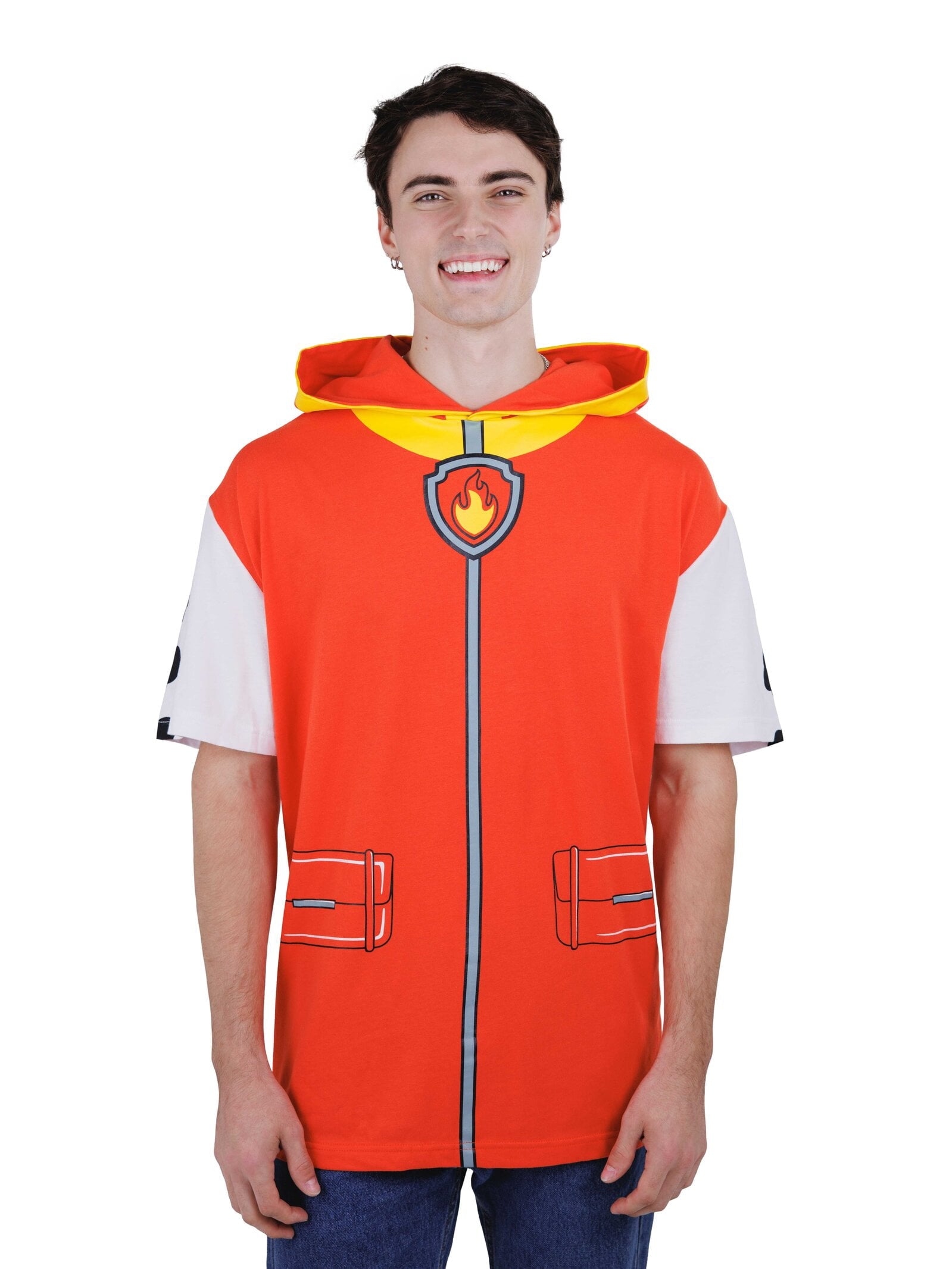 Paw Patrol Big Boys' Cosplay Hooded T-Shirt Marshall Bright Red