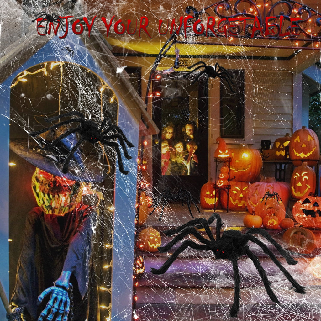 Halloween Spider Decorations, 6 Pcs Realistic Hairy Spiders Set, Scary Spider Props for Indoor, Outdoor and Yard Creepy Decor(50", 35", 30", 20", 12", 12")