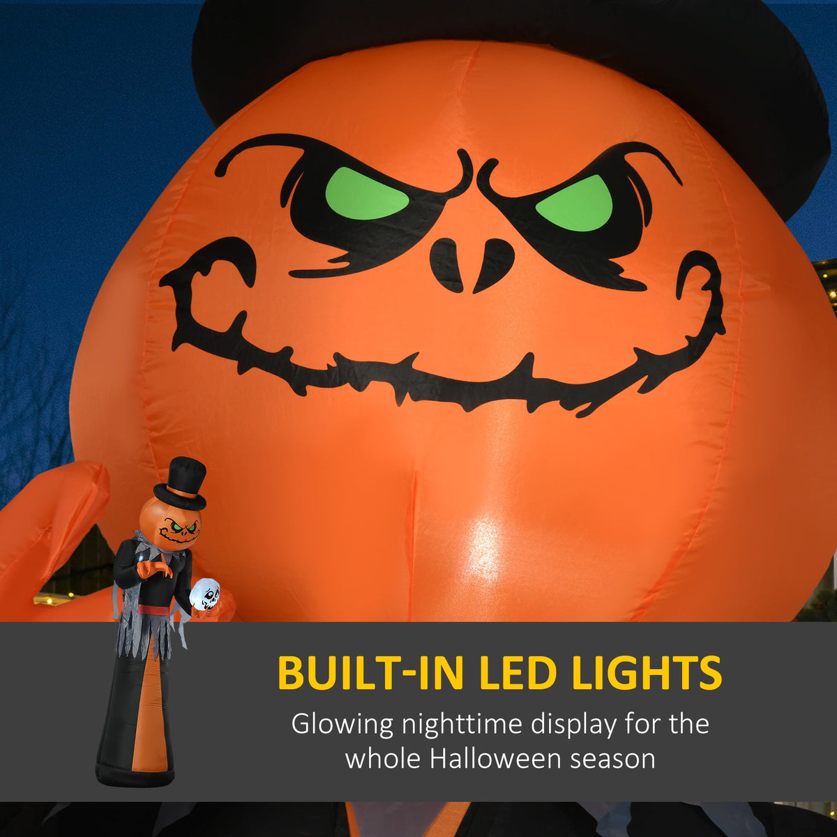 HOMCOM Inflatable Ghost with Pumpkin, Halloween Outdoor LED Lighted Yard Decoration, Waterproof
