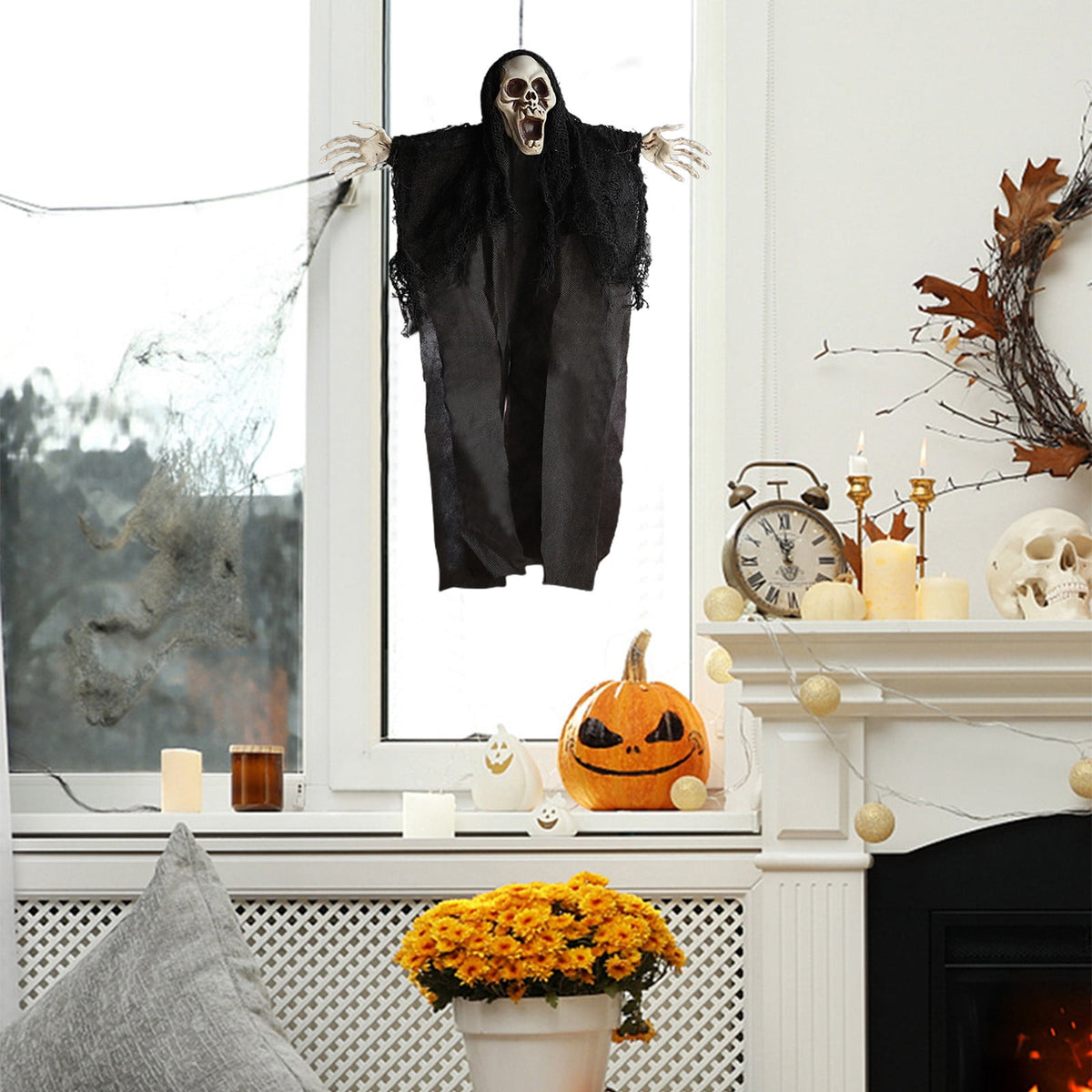 Nrmvnmi Halloween Decorations Outside, 3 Packs Hanging Ghosts Halloween Decor Halloween Decorations Indoor, Hanging Grim Reaper Skeleton Flying Ghost Decorations for Haunted House Decorations