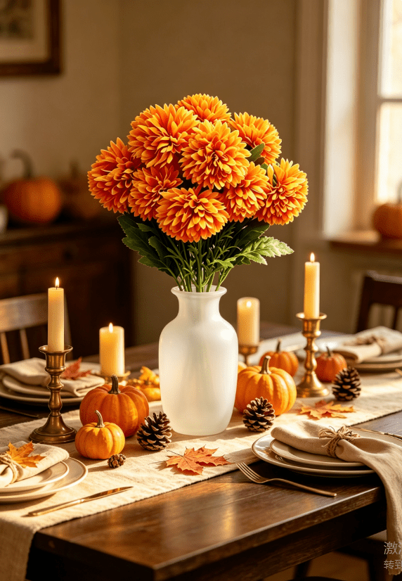 Fall Outside Decor Simulation 6-Head Chrysanthemum Bouquet Autumn Edition - Sapphire Blue Fake Flowers For Outdoors Fall Door Decor Faux Pumpkins For Outdoor For Fall Decor