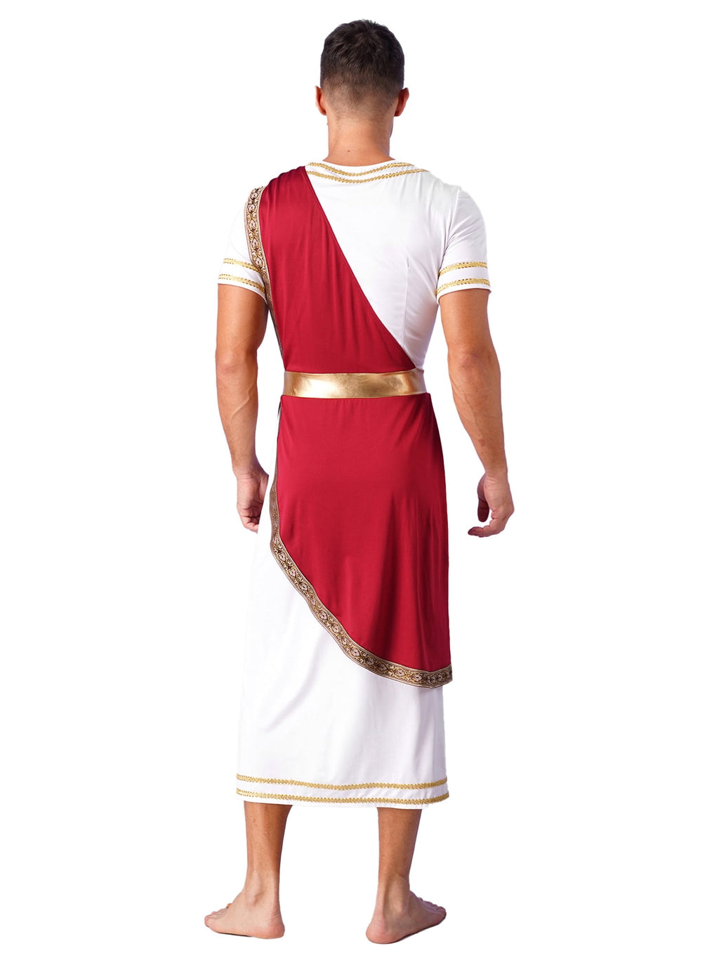 iixpin Mens Halloween Toga Robe Ancient Roman Costume Short Sleeve Greek God Tunic with Belt Yellow 3XL