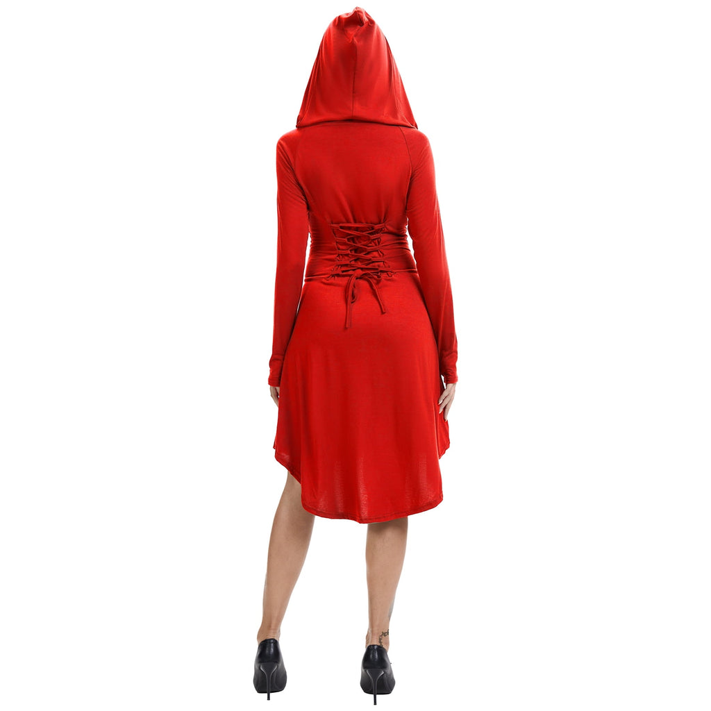 WASFDN Womens Renaissance Costumes Hooded Robe Lace Up Renaissance Dress Women Halloween Vintage Medieval Cloak(Green,L)