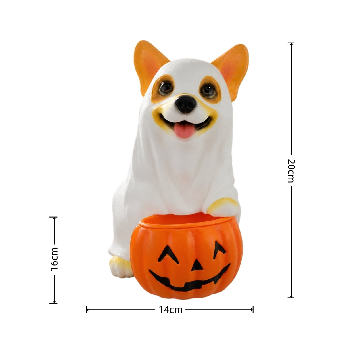 Halloween Dog Greeter - Frenchie 7.9in Resin Witch Dog with Light-Up Pumpkin, Spooky Fall Decor, Indoor Outdoor Tabletop Decoration
