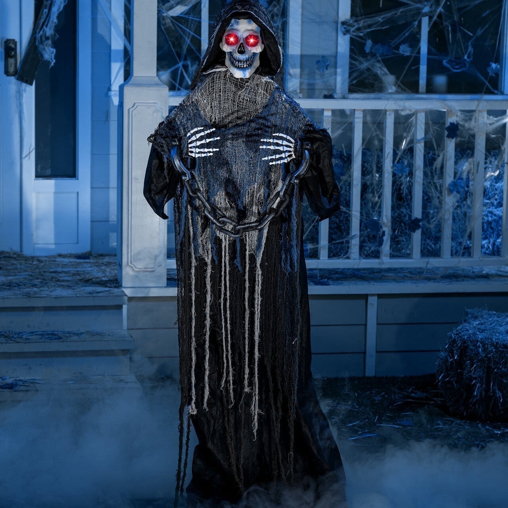 Joyfy 7.8 Ft(93.6 in) Halloween Grim Reaper Decorations Outdoor, Rotatable Flying Scream Scarecrow Skeleton Ghosts Decor for Graveyard Haunted House Props, Garden, Porch, Yard Lawn