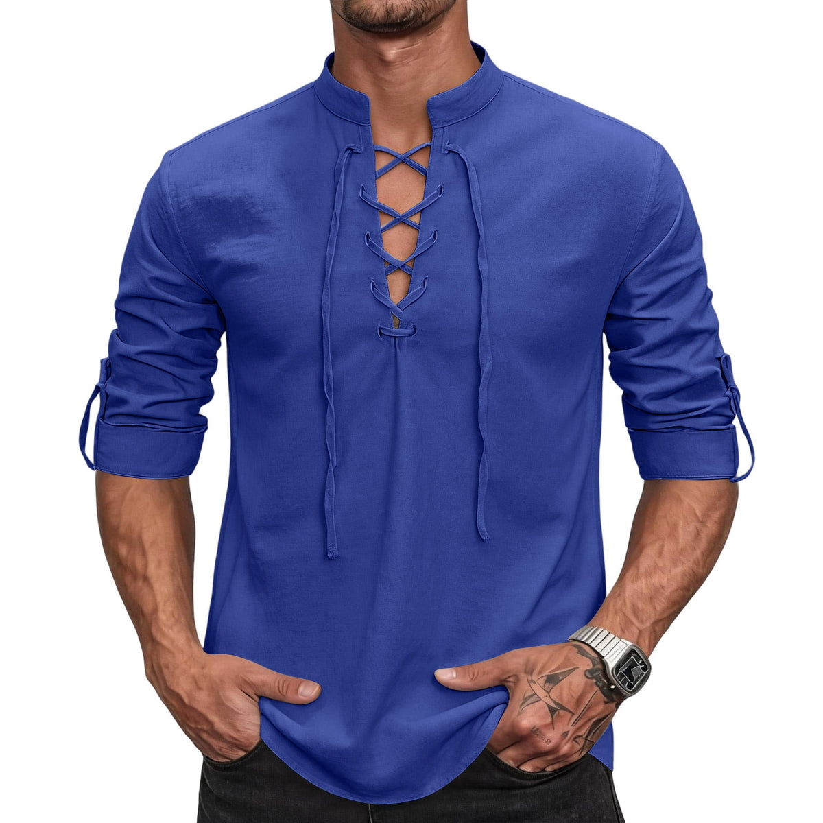 Mens Renaissance Shirt Medieval Pirate Viking Halloween Costume Gothic Steampunk Retro Long Sleeve Lace Up Shirts