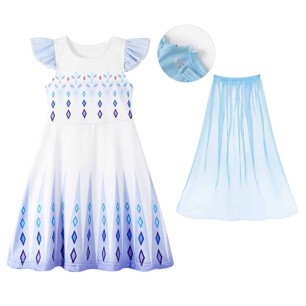 Benylion Girls Ice Princess Dress Halloween Cosplay Costumes With Tulle Cape Kids Birthday Party Dress up Outfit for 7-8 Years