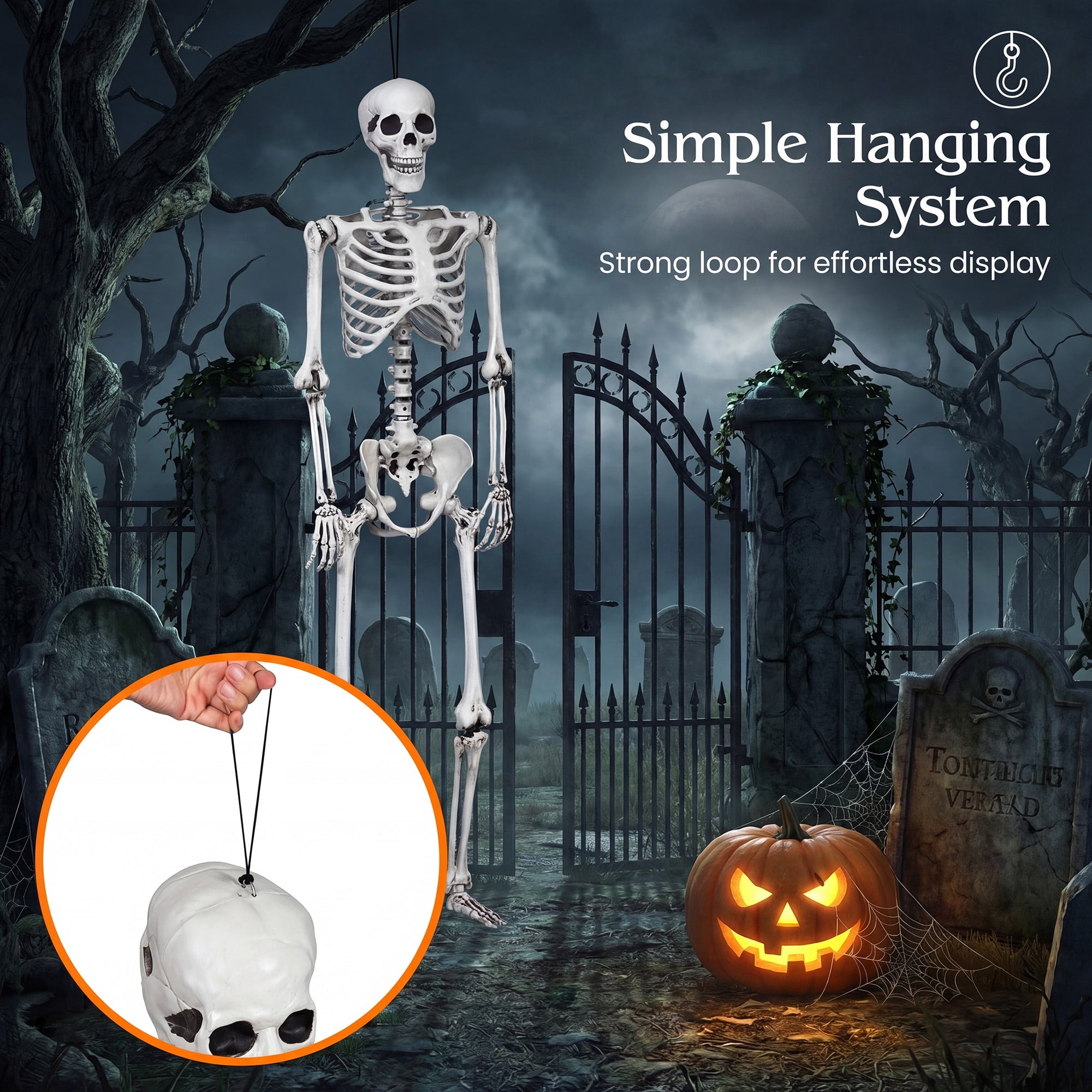 Costway 5.4ft Halloween Christmas Skeleton Life Size Realistic Full Body Hanging with Movable Joints 63 Inches