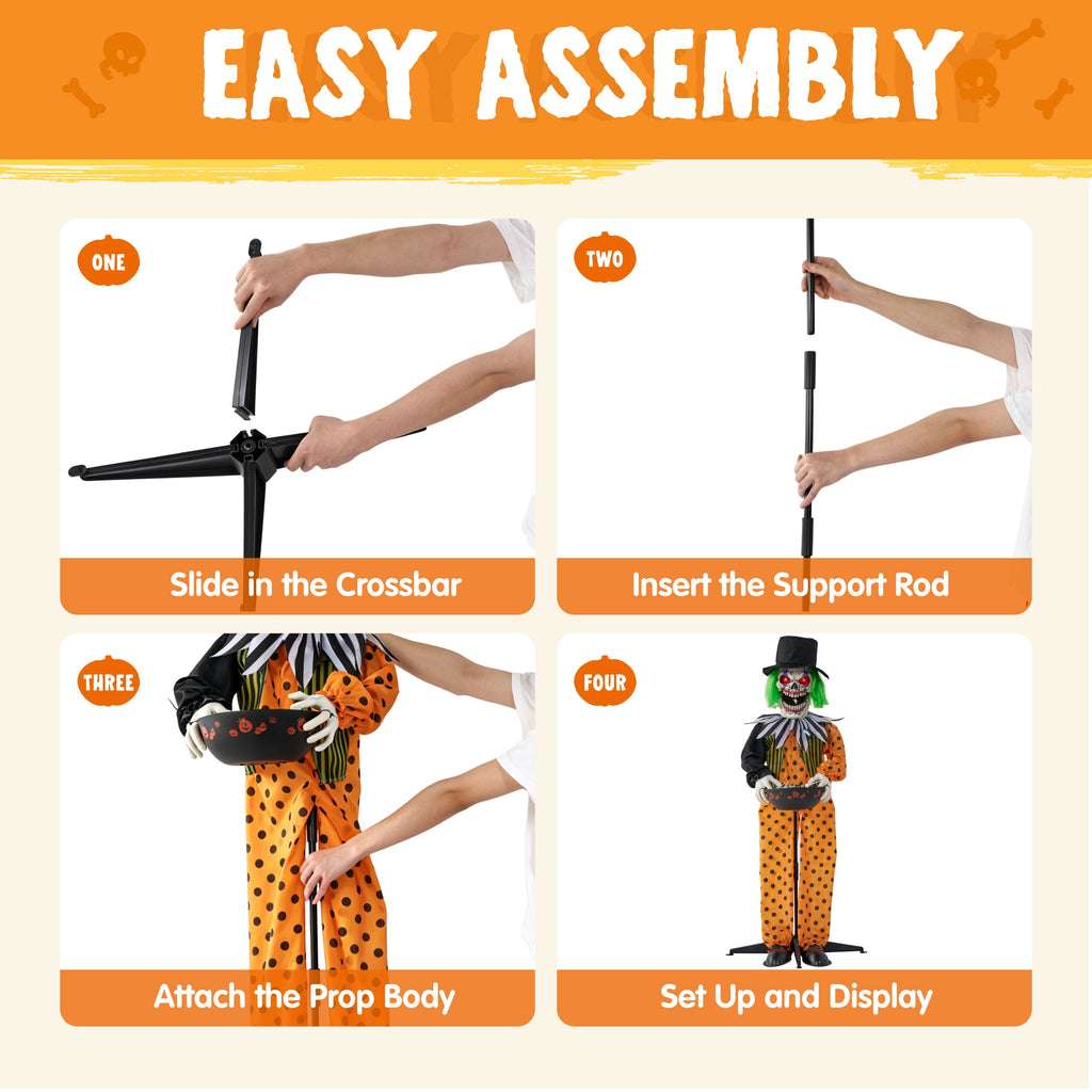 Joyfy 67" Standing Grim Reaper with Chain, Large Halloween Decorations Outdoor, Life Size Animatronics Skelton, Sound-Actived Party Decor with Creepy Sound & LED Eyes, Scary Haunted House Props