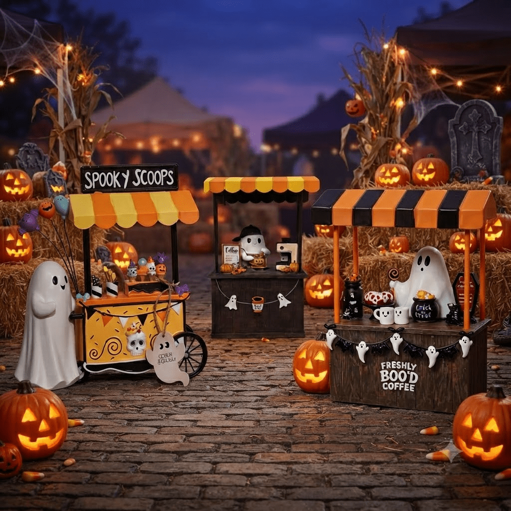 Halloween Spooky Coffee Stand, Ghost Barista Booth Figurine, Spooky Coffee Statue Built with Spooky Little Coffee Stand, Freshly Boo’d Coffee Ghost Fall Decor, Creative Birthday & Holiday Gift