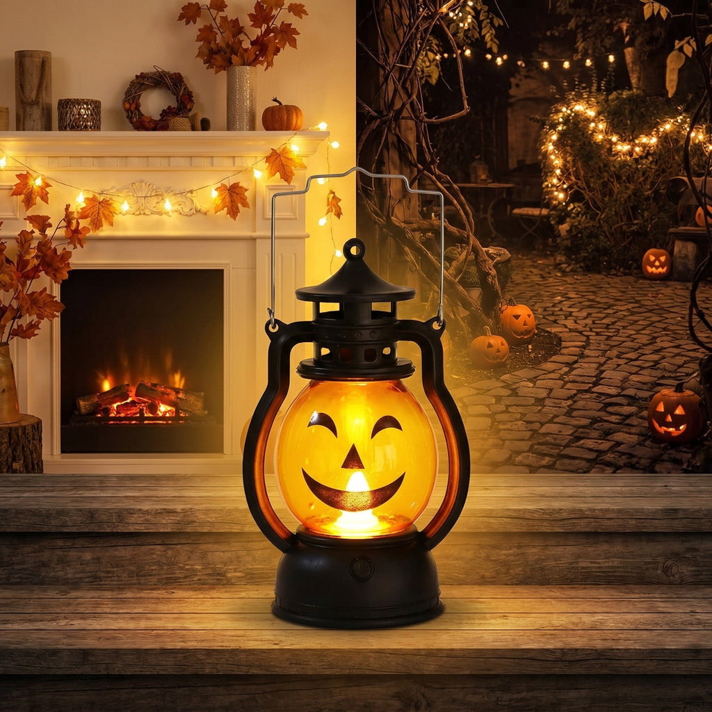 Cheapark Halloween Lanterns Decorations, Battery Operated Black Pumpkin Witch Lanterns, Flickering Light For Indoor Party Home Decor