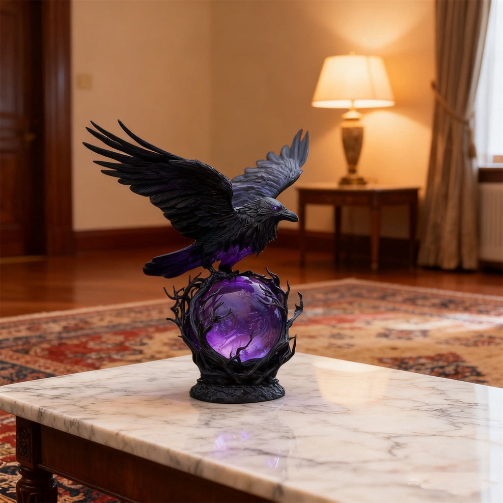 Clearance Gothic LED Lamp – Raven's Moonlight Mysterious Crow on Orb Sculpture, 3D Hollow Lantern Decorative Lamp for Gothic Collectors, Halloween Enthusiasts Best Halloween Gifts