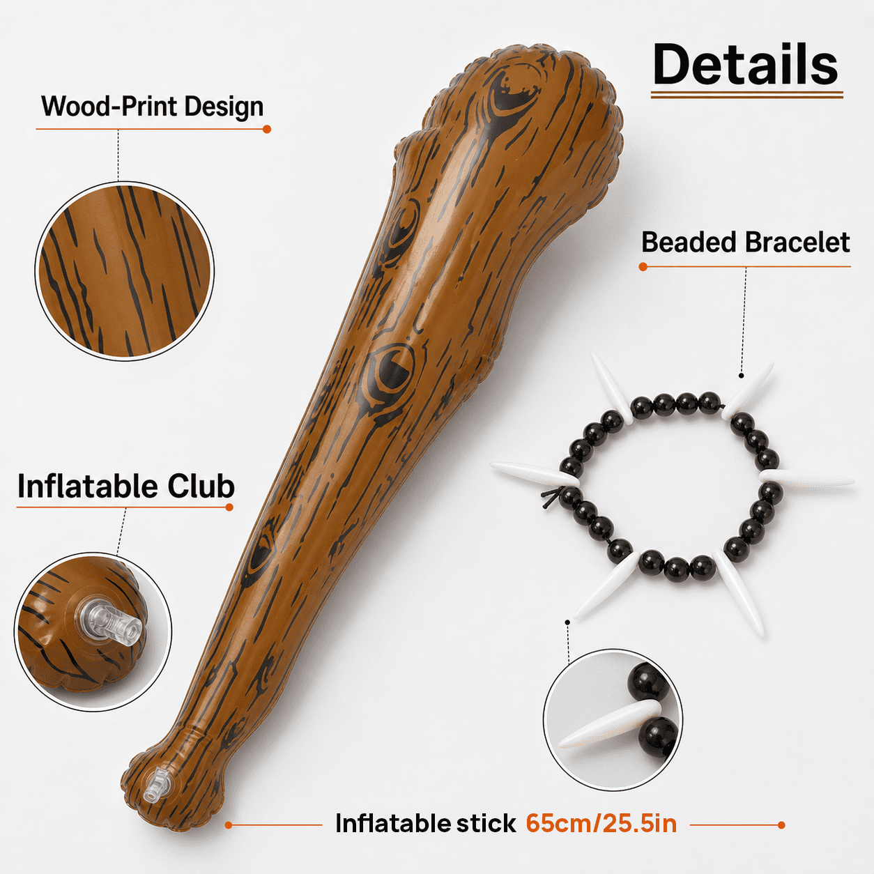 VZQI Adult Caveman Costume Set for Men, Stone Age Tunic with Club and Necklace for Halloween Cosplay Party