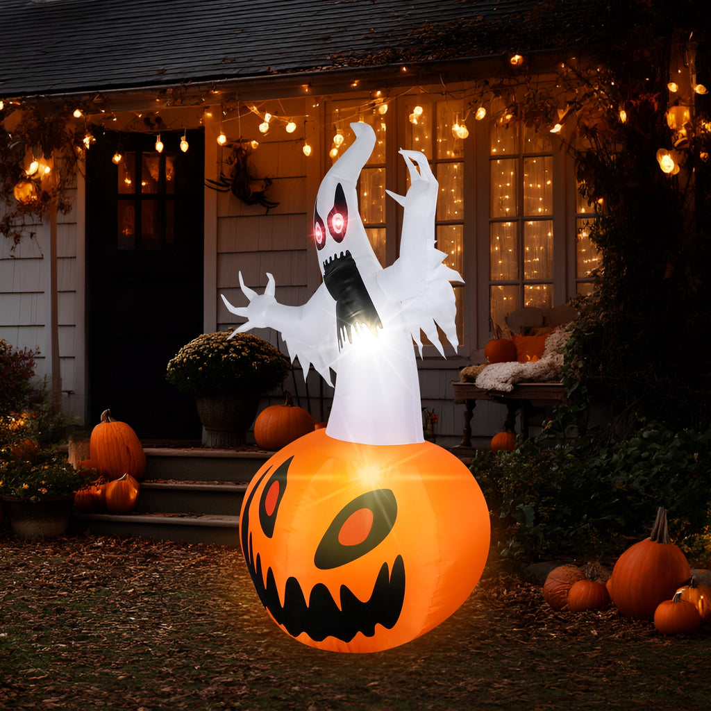 MAGOTAN 5 FT Halloween Inflatables Cape Pumpkin Outdoor Decorations Cape Pumpkin Halloween Inflatable Blow Up Halloween Cape Pumpkin Decoration Build-in LED Lights