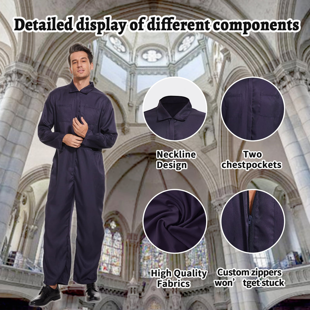 WASFDN Navy Blue Jumpsuit Coveralls Adult Men Halloween Cosplay Jumpsuit Costume,M