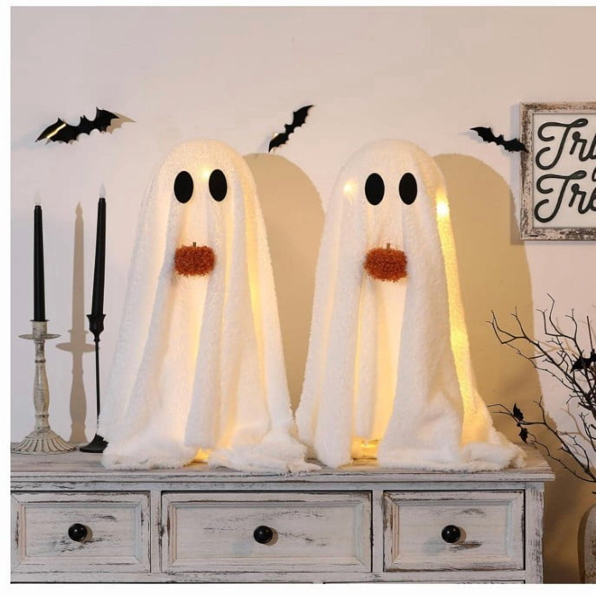 Fwttom Ghost Night Light, Halloween Lights Cute Ghost Reading Book Lamp, Halloween Decorations Indoor Light Up Ghost Statue Ghost Light for House Mantel Bedside