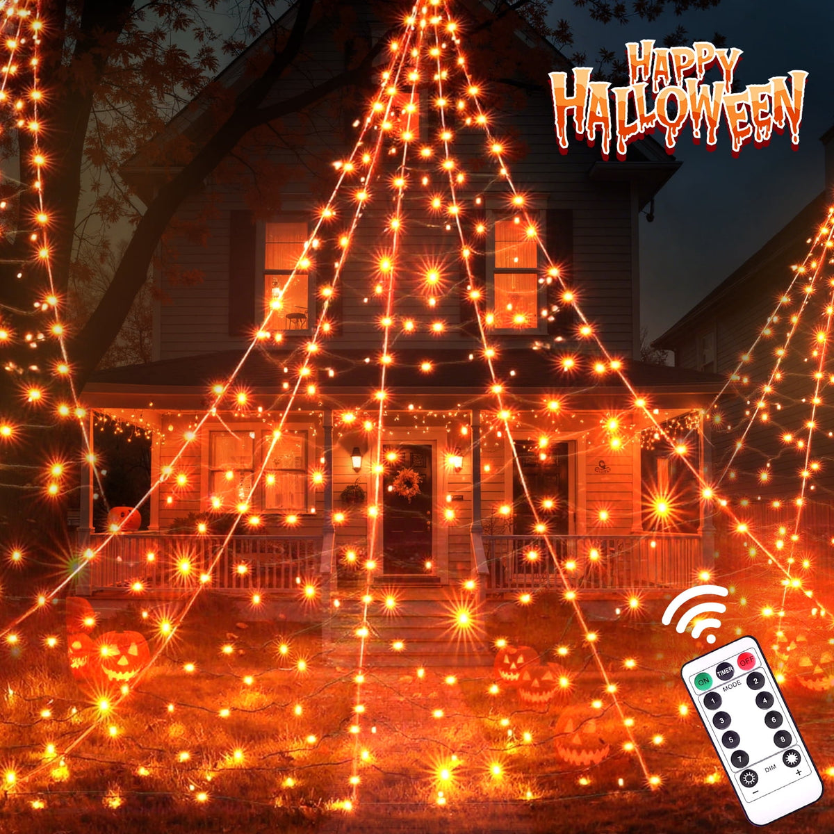 Scidweet Halloween Decorations Outdoor, 500 LED Halloween Giant Spider Web Lights for Garden Yard Porch Home Decor, Purple Orange