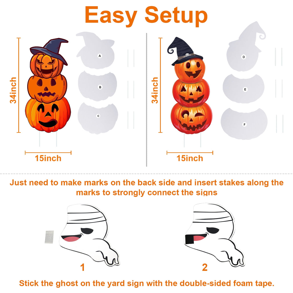 2Sets Halloween Yard Lawn Stakes Cute Pumpkin Yard Sign Vintage for Halloween Garden Decorations Outdoor