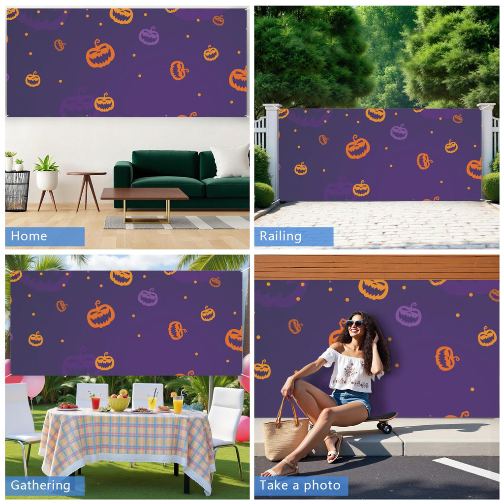 Halloween Garage Door Cover - 13x6ft Spooky Ghost Pumpkin Skull Witch Black Cat Polyester Backdrop for Outdoor Decor