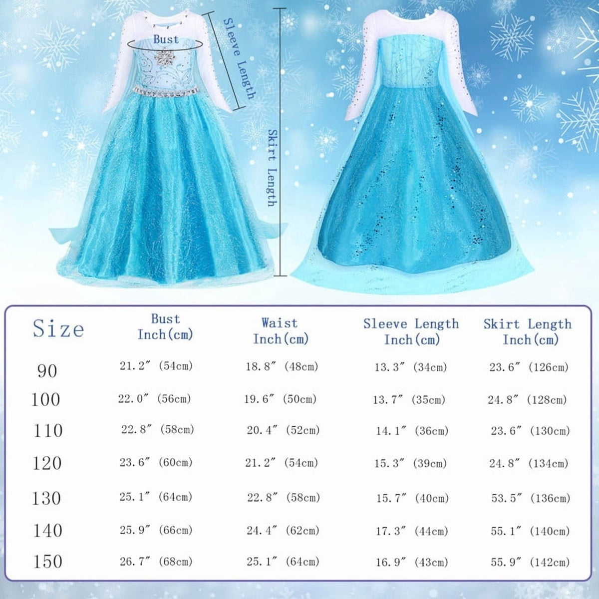 Jurebecia Princess Dress for Girls Birthday Party Blue Costume up Toddlers Kids Christmas Halloween Cosplay Clothes with Accessories 6T(5-6Years)