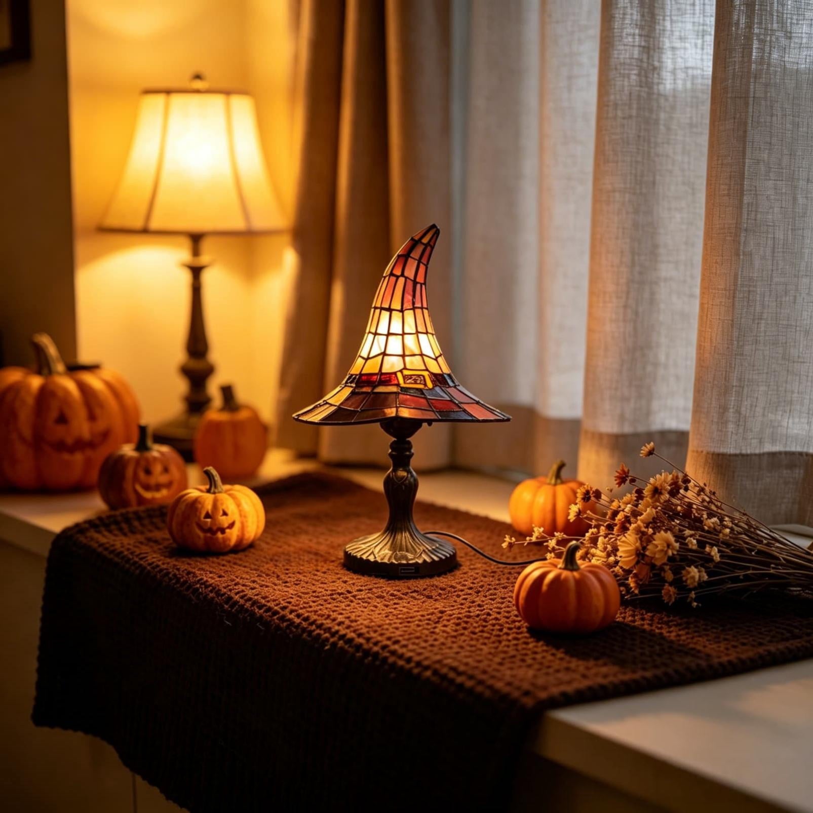 Halloween Decor Witch Hat Lamp, LED Halloween Night Light, Halloween Decorations Indoor, Witchy Decor for Shelf Mantel Table, Gothic Home Decoration