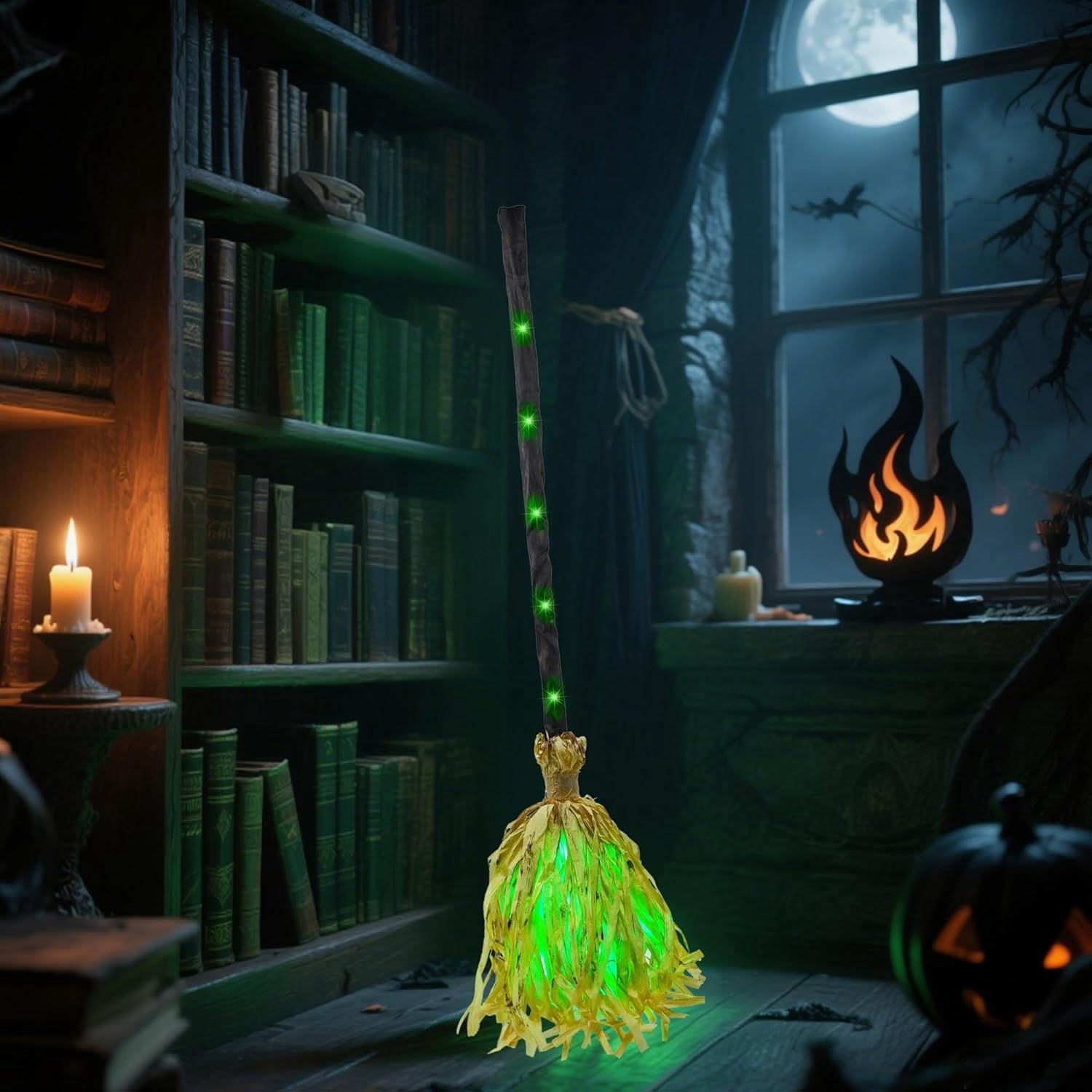 Anmrize 35" Animated Witches Broom Halloween Decor Magic Witch Broomstick | Moving, Sound/Touch Activated, Light up, Spooky Sounds, Dancing, for Indoor & Outdoor Porch, Halloween Party Decorations