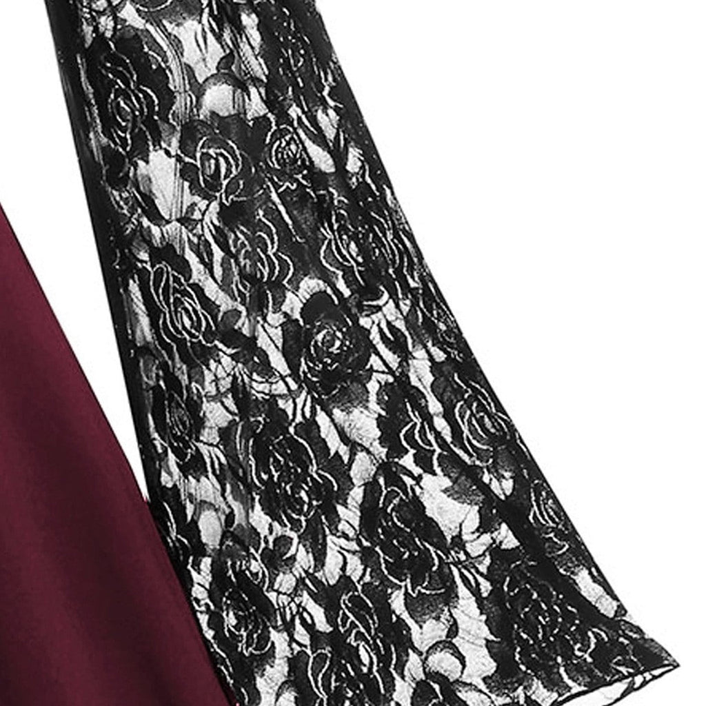 LYXSSBYX Halloween Costume for Women Cosplay Costumes Women Patchwork Skull Lace Splicing Long Sleeve Vintage Party Dark Gothic Dress