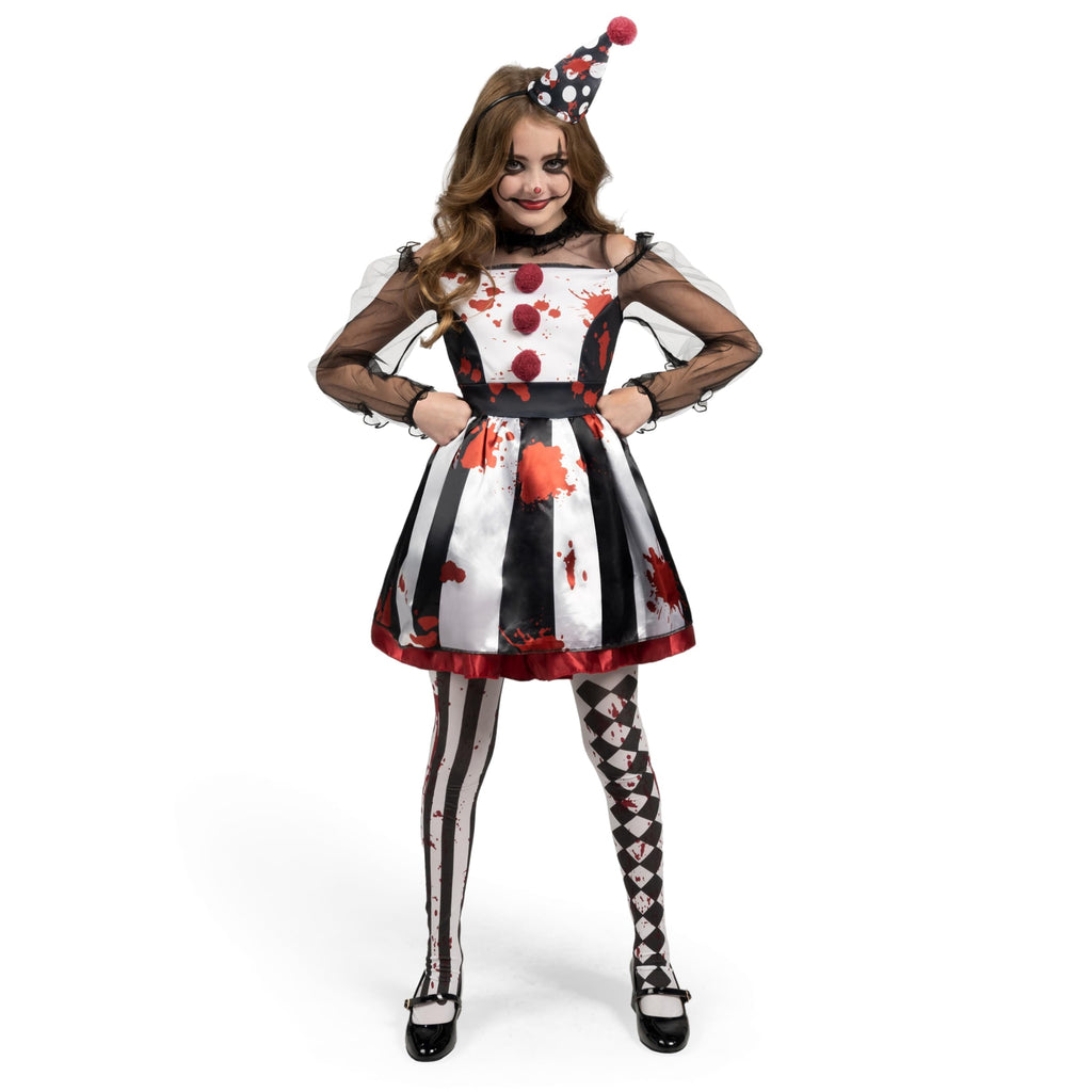 Joyfy Girls Clown Costume, Halloween Scary Clown Costume, Family Matching Bloody Jester Dress for Girls Halloween Dress up, Role Play, Cosplay Party