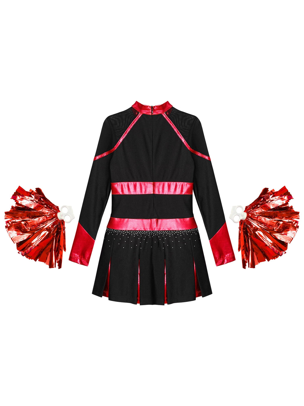 YEAHDOR Cheer Team Uniform for Schoolgirls Cheerleading Outfit Carnival Masquerade Costume Dress with Hand Flower Balls Black&Red 14
