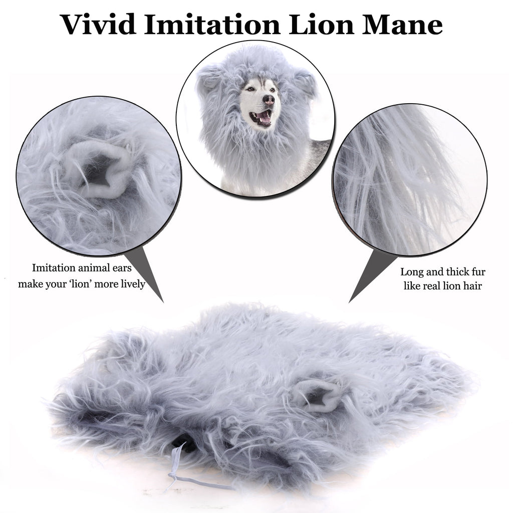 Lion Mane Wig for Dogs, Funny Pet Cat Costumes, Furry Dog Clothing Accessories (Size M,Grey)