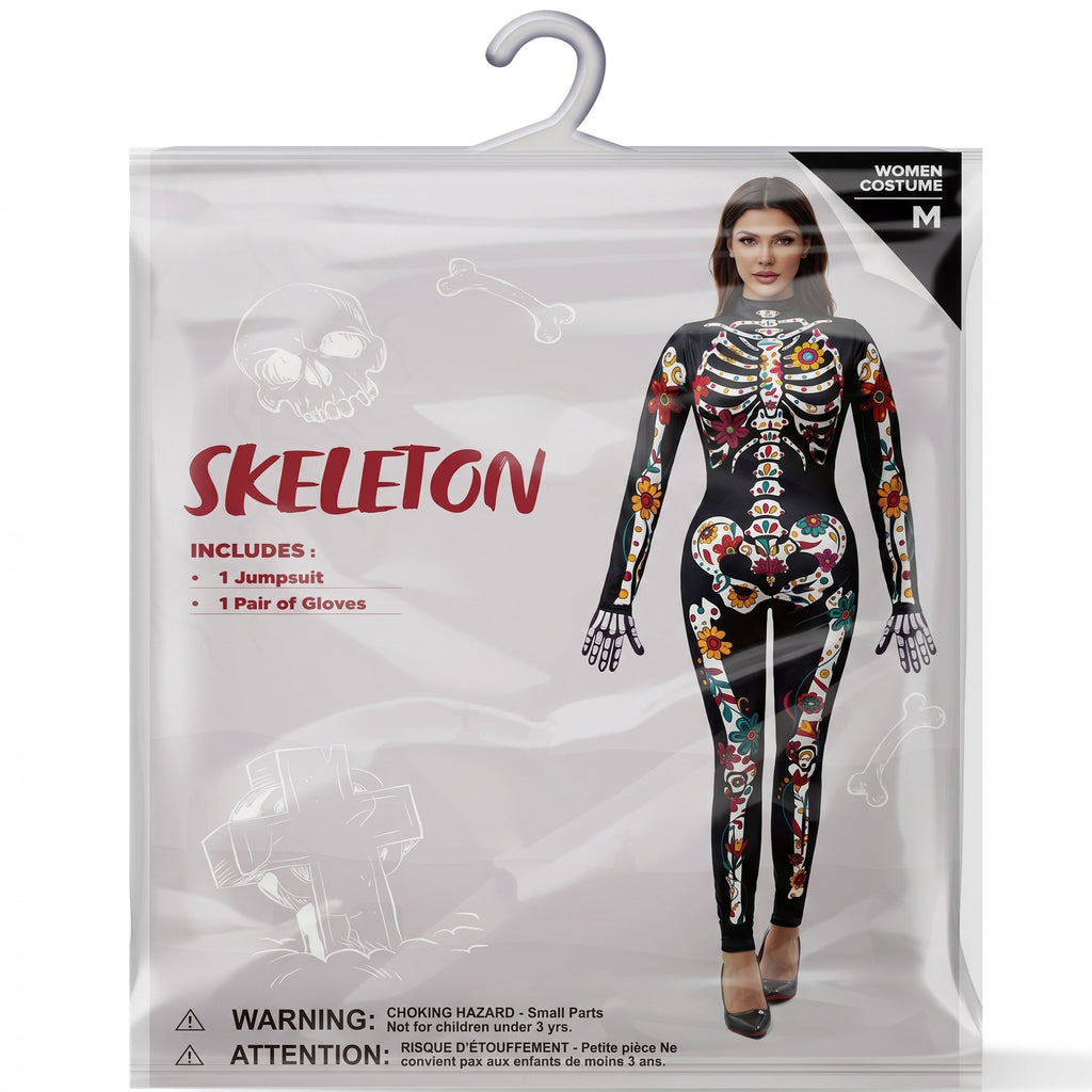 Joyfy Glow in the Dark Skeleton Costume for Adults Women Halloween Dress Up Party Role Playing Cosplay